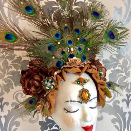 Glamorous Head Garden Headband Peacock Feathers..
