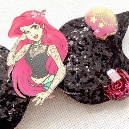 Mermaid Glitter Hair Bow Arielle Tattoo Pin Up..
