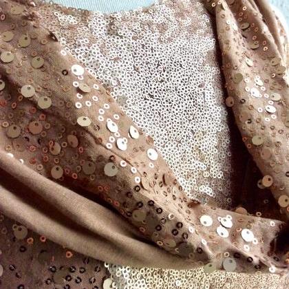 Beautiful Sequined Top Shirt Beige Gold Christmas..
