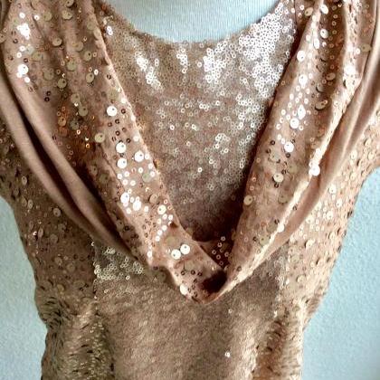 Beautiful Sequined Top Shirt Beige Gold Christmas..
