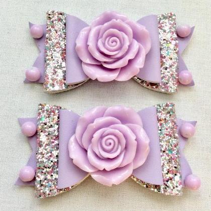 Beautiful Classic Lolita Hair Bow Roses Pearls..