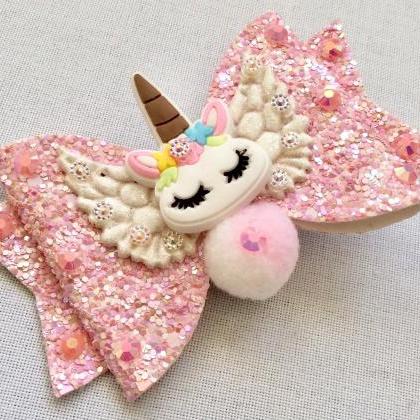 Sweet Lolita hair bow unicorn rainb..