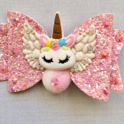 Sweet Lolita hair bow unicorn rainb..