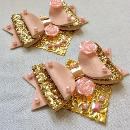 Beautiful Classic Lolita Hair Bow Roses Print Pearls Cameo Cabochon ...