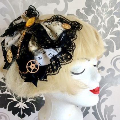 Lovely Lolita Hair Bow Steampunk Gears Watch Wings..