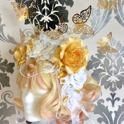 Glamorous flower crown, butterflies..