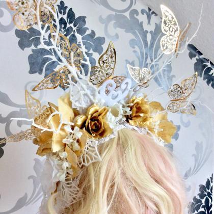 Glamorous flower crown, butterflies..