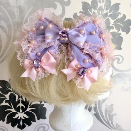 Beautiful Pink Lilac Hair Bow Decoration Lolita..
