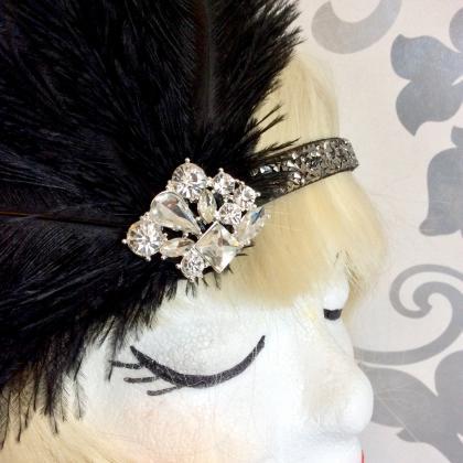 Elegant Gatsby Hair Band Marabu Feathers..