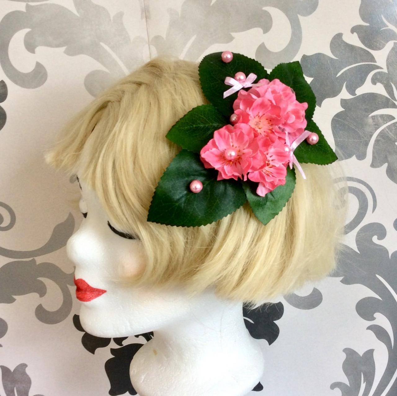 Pretty Hair Accessories Flower Hair Clip Lolita Pink Rockabilly Leaves Cherry Blossom Pearls Elf Wedding Ribbon Fascinator Green Bow Loop
