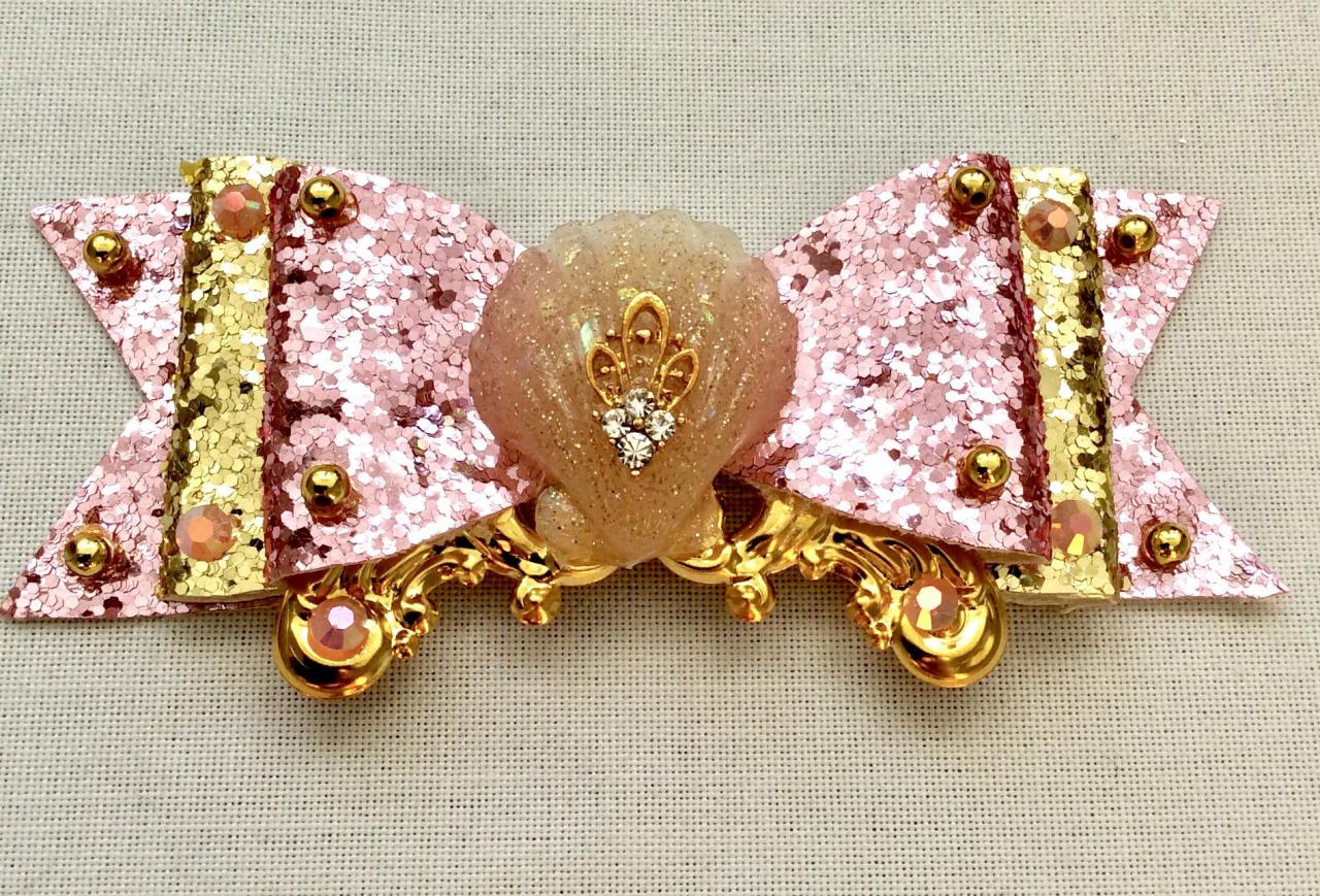 Mermaid Glitter Hair Bow Cabochon Resin Gold Pink Fairykei Pastelgoth Maritime Sea Galaxy Ornament Shell Kawaii Brooch Pin Clip Jewelry
