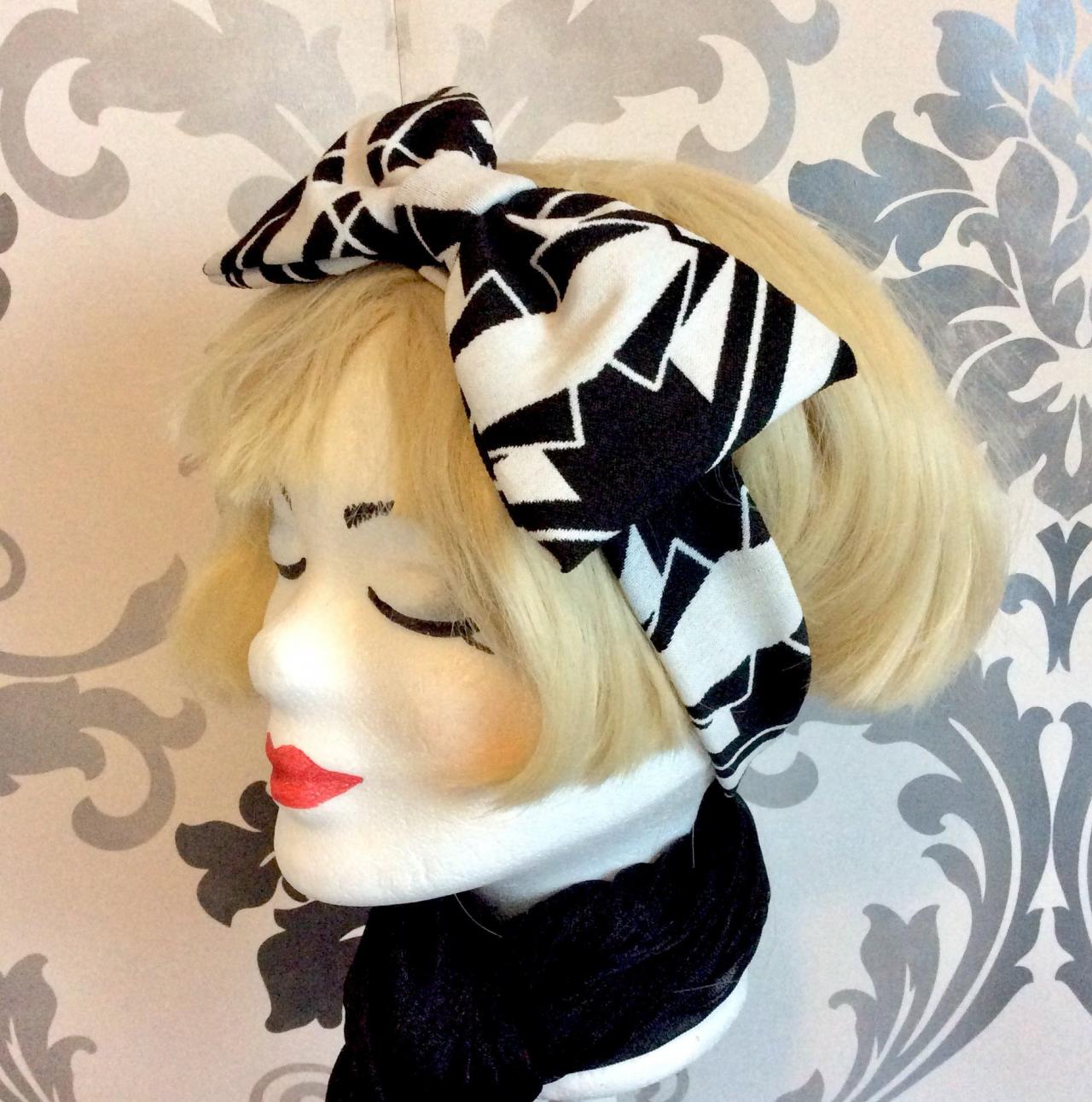 Elegant Hair Band Rockabilly 20's Vintage Art Deco Black White Headdress Headpiece Flapper Bow Gatsby Stretch 50s Lolita Ribbon Fabric