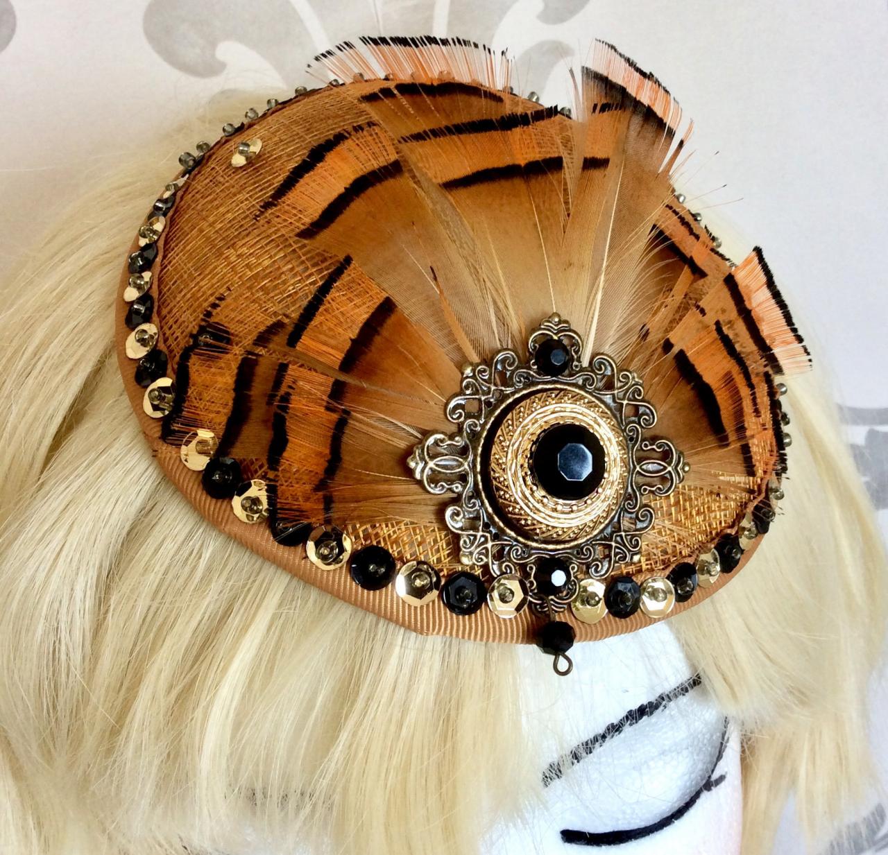 Vintage Elegant Orange and Brown Fascinator Orange Fascinator - Etsy main image 4