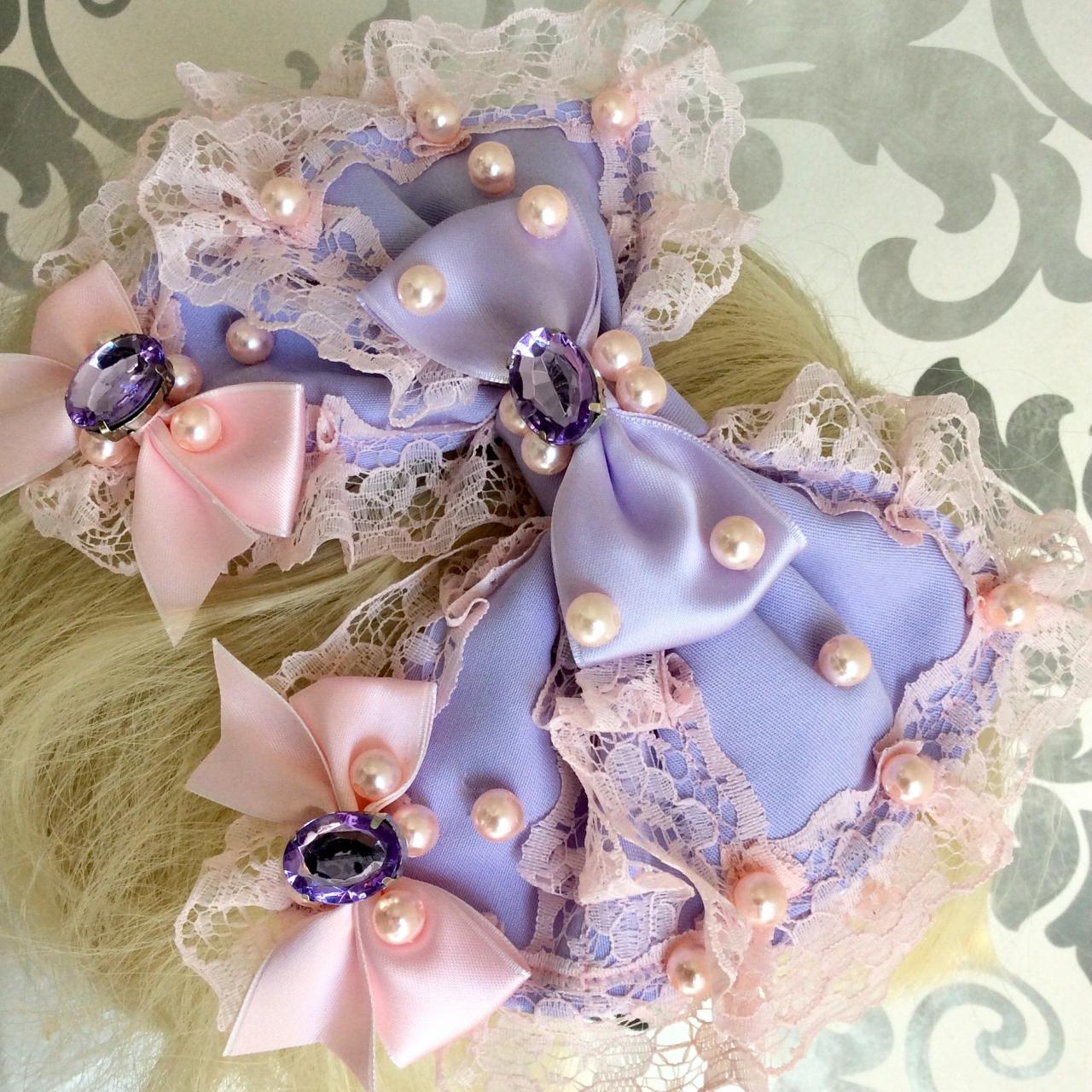 Beautiful Pink Lilac Hair Bow Decoration Lolita Rhinestone Pearls 