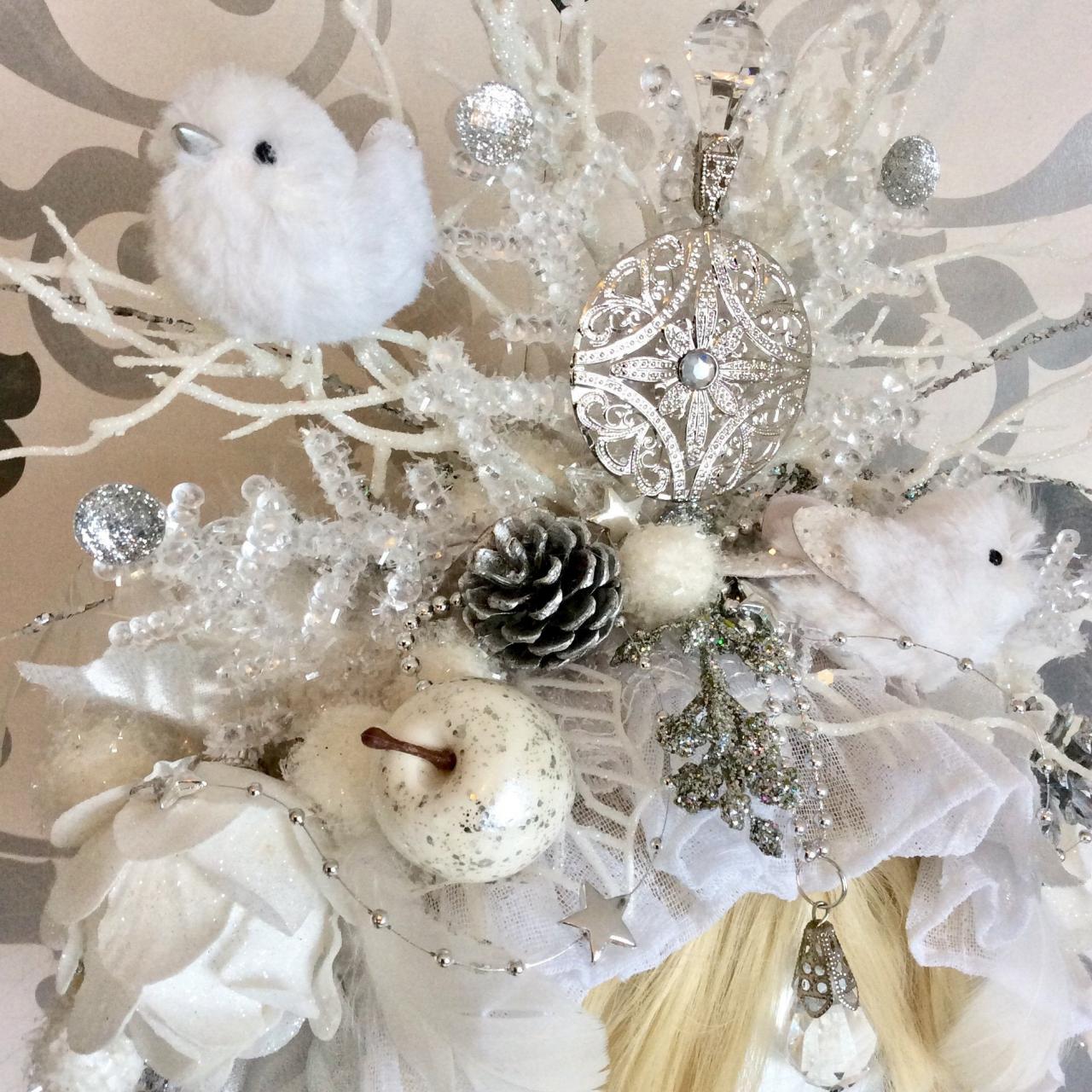 Enchanting Ice crown Headgear Crown Tiara with Sparkling Ice Crystal Fantasy Cosplay Lolita Fairy Winter Snow Bird Crystal Lace white silver
