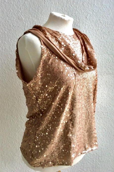 Beautiful Sequined Top Shirt Beige Gold Christmas New Years Eve Wedding Flapper Gatsby Glamor Fabric Vintage Party 20s Birthday glitter