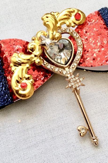 Sweet Lolita hair bow sailor moon key cabochon resin gold wings rhinestone kawaii glitter blue red brooch pin fairykei pastelgoth cute stars