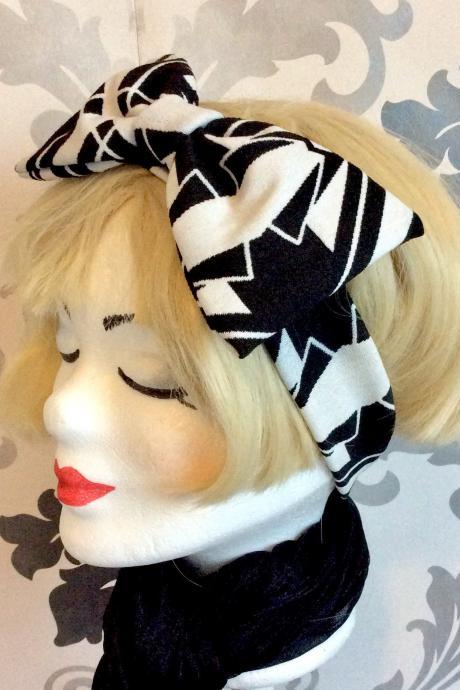 Elegant hair band rockabilly 20's vintage art deco black white headdress headpiece flapper bow gatsby stretch 50s lolita ribbon fabric