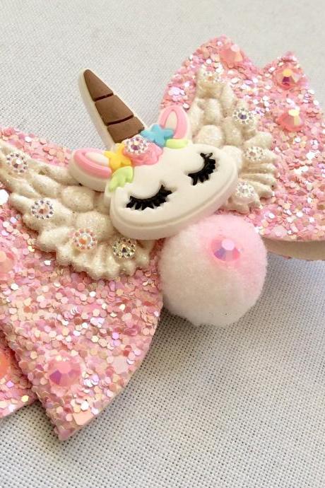 Sweet Lolita hair bow unicorn rainbow cabochon resin pink wings rhinestone kawaii glitter gold brooch pin fairykei pastelgoth cute pegasus