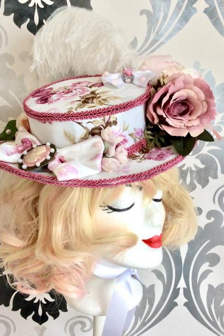 Beautiful Sweet / Classic Lolita hat satin ribbons, roses pearls lace wedding vintage shabby chic victorian cameo gemme resin cabochon