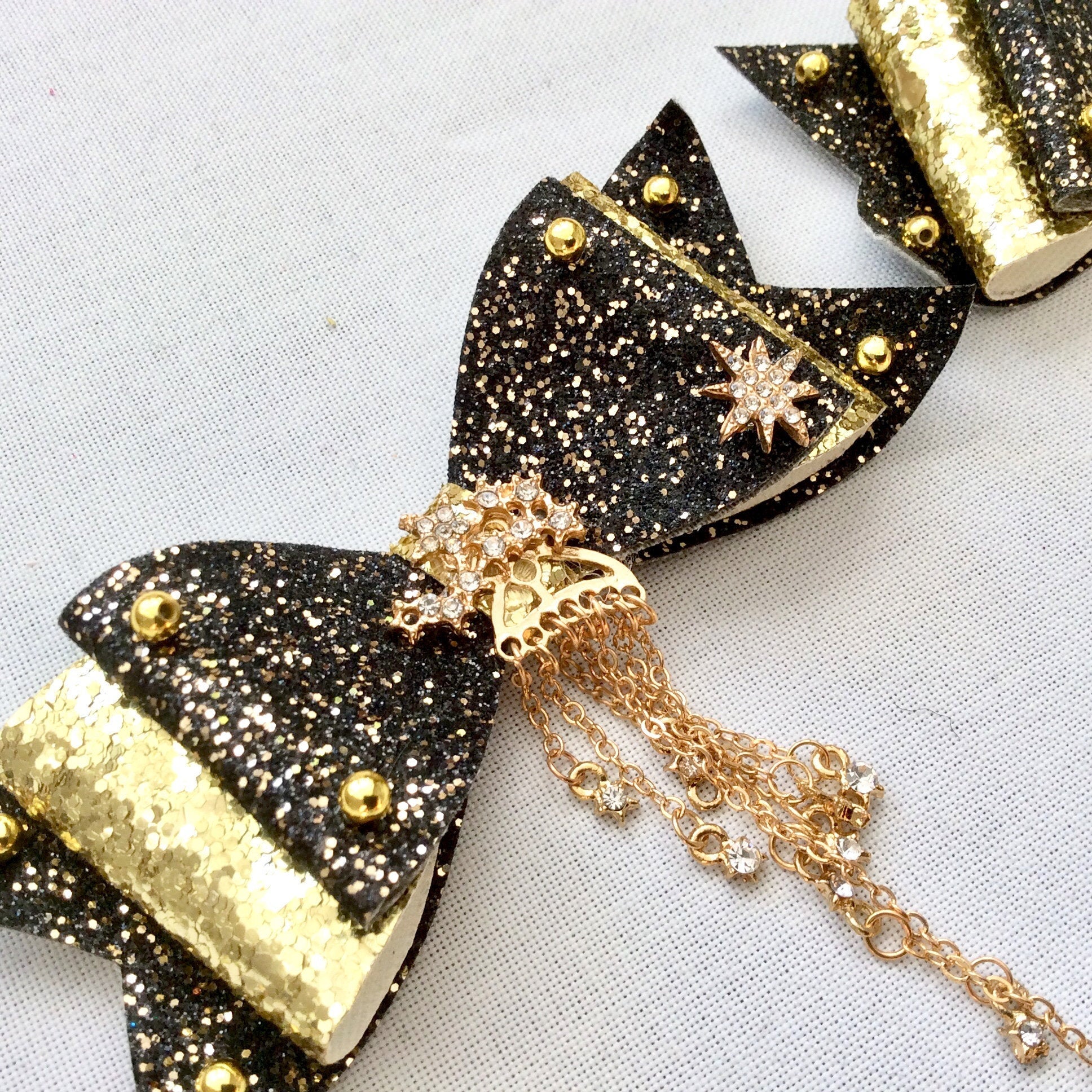 Beautiful Classic Lolita Hair Bow Pearls Cabochon Resin Stars Rhinestone Galaxy Black Gold Planet Ni On Luulla