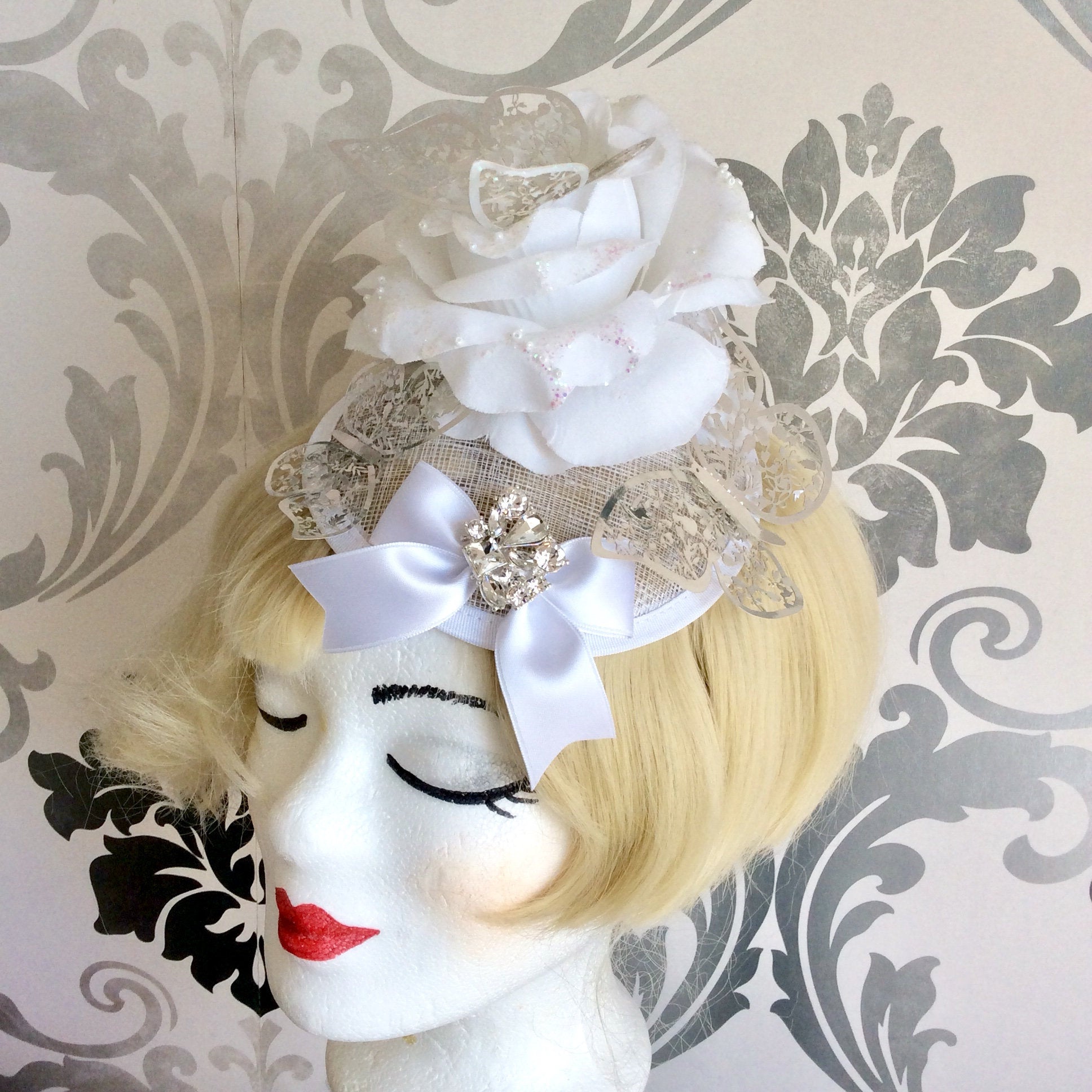 Fascinator Pink and Gold Vintage lace on a wide headband main image 1