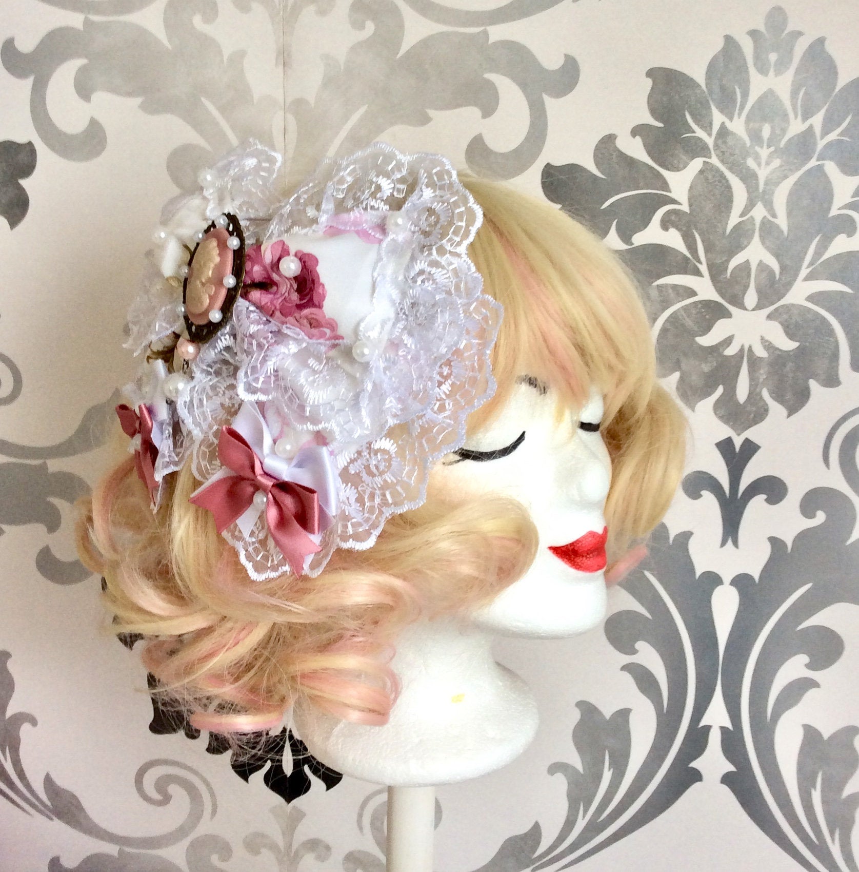 Beautiful Classic Lolita Hair Bow Sweetheart Tulle Lace Lace Roses ...