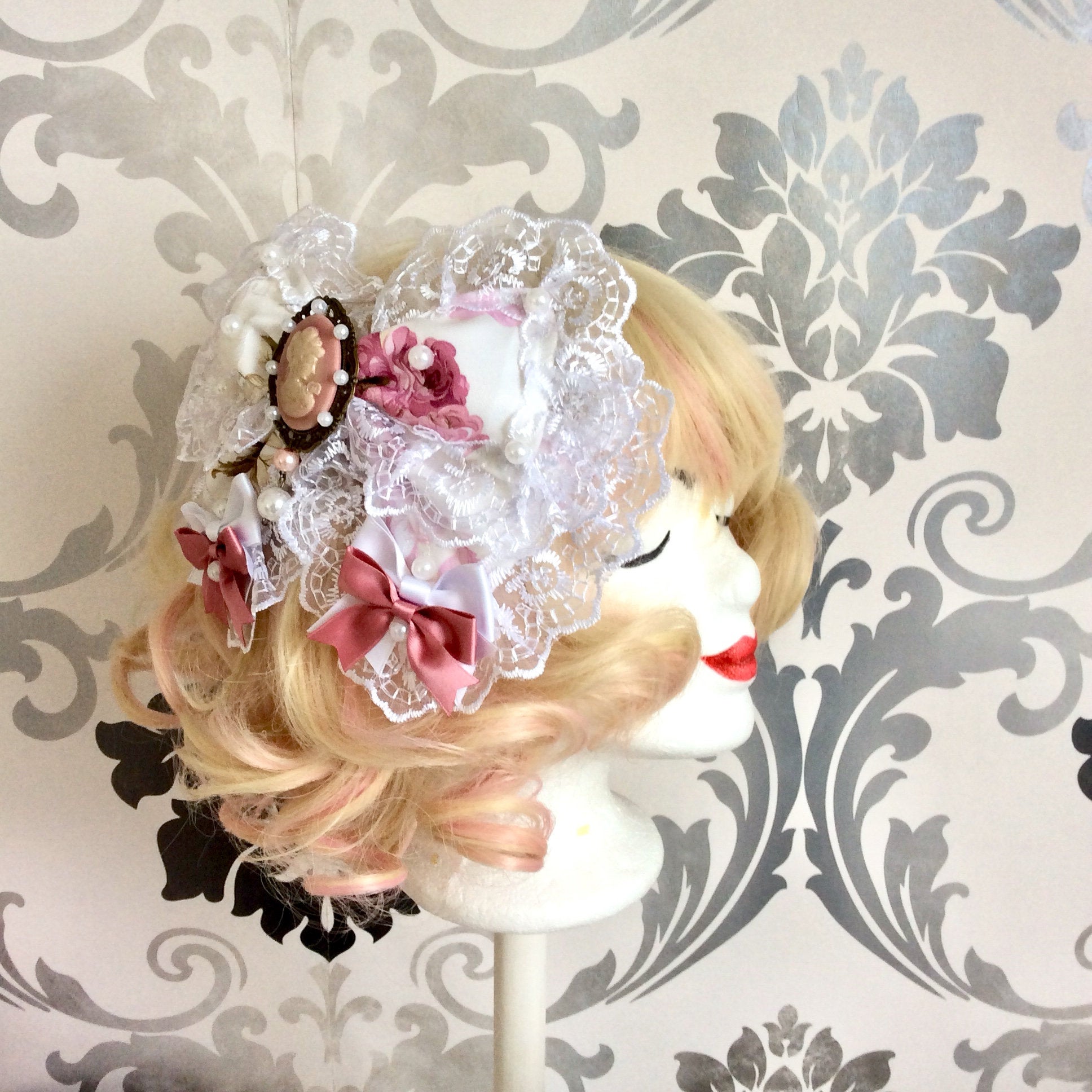 Beautiful Classic Lolita Hair Bow Sweetheart Tulle Lace Lace Roses ...