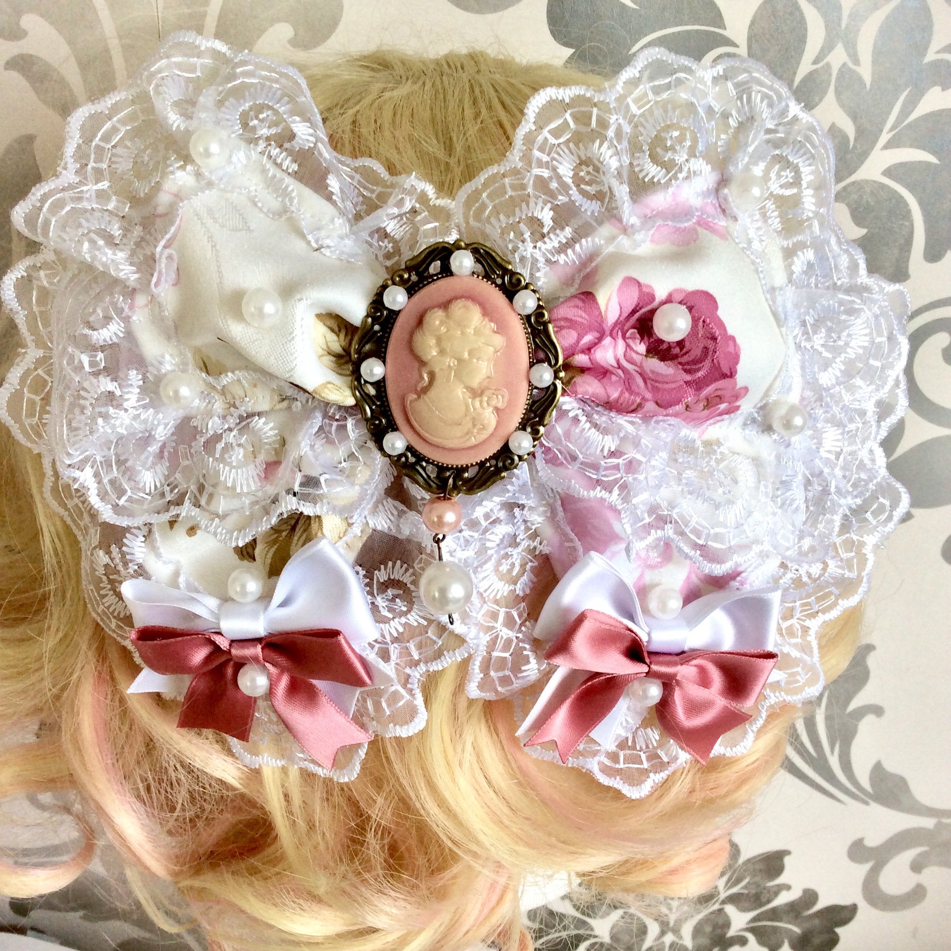 Beautiful Classic Lolita Hair Bow Sweetheart Tulle Lace Lace Roses ...