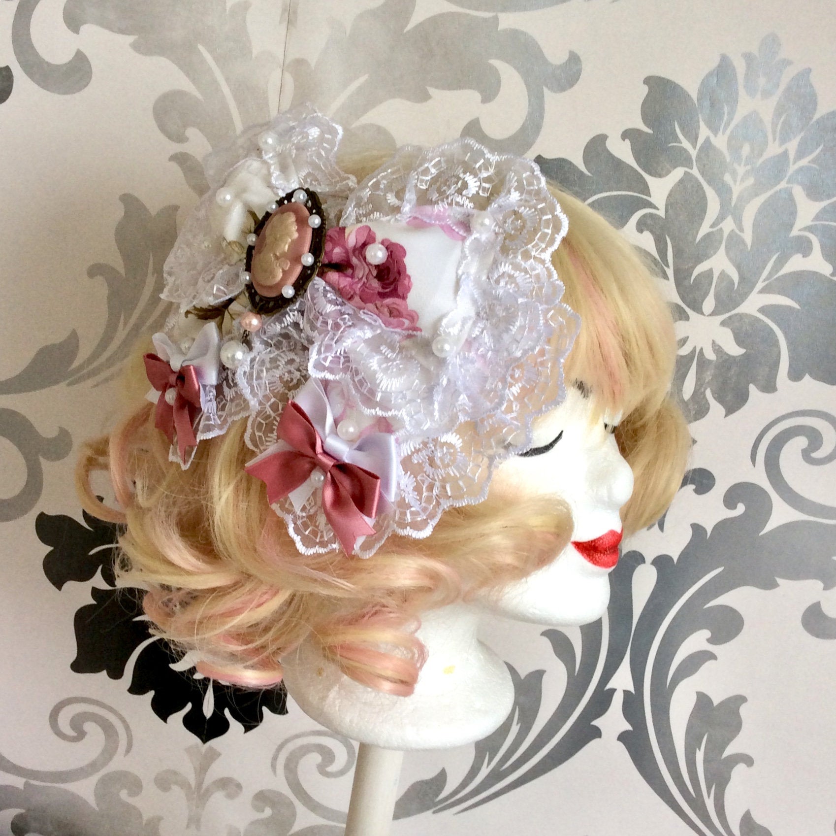 Beautiful Classic Lolita Hair Bow Sweetheart Tulle Lace Lace Roses ...